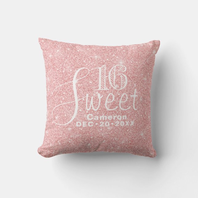 Glitter och Shine Sweet 16 Ro Guld Kudde (Framsida)