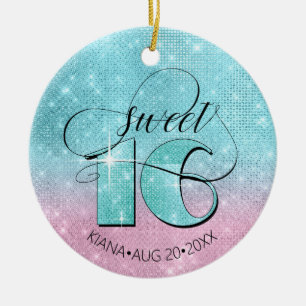 Glitter och Shine Sweet 16 Teal/Rosa ID675 Julgransprydnad Keramik