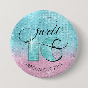 Glitter och Shine Sweet 16 Teal/Rosa ID675 Knapp
