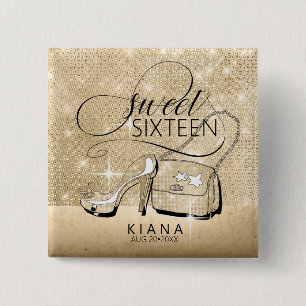 Glitter och Shine Sweet 16 V2 Guld ID675 Knapp