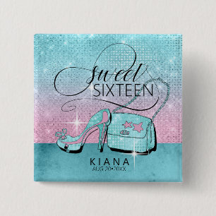 Glitter och Shine Sweet 16 V2 Teal/Rosa ID675 Knapp