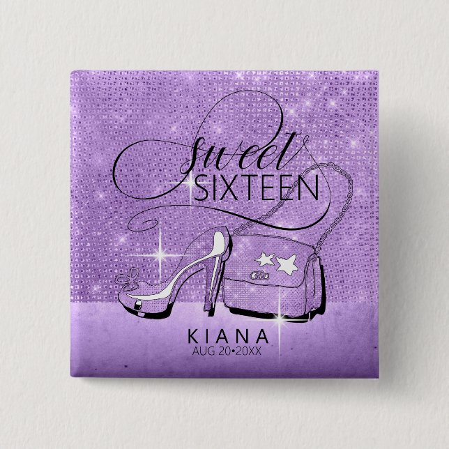 Glitter och Shine Sweet 16 V2 Violet ID675 Knapp (Framsida)