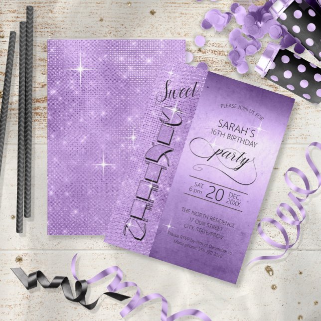 Glitter och Shine Sweet 16 Violet ID675 Inbjudningar (Skapare uppladdad)