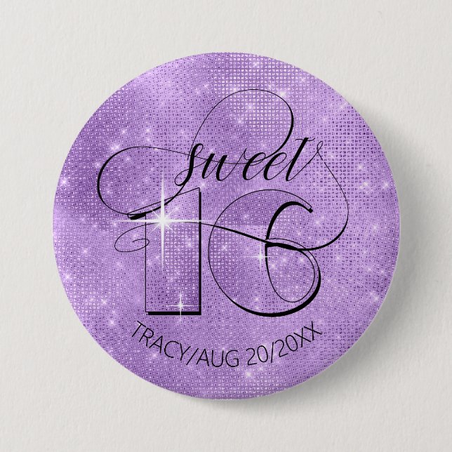 Glitter och Shine Sweet 16 Violet ID675 Knapp (Framsida)