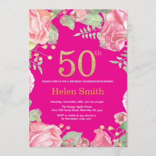 Glitter och shock rosa för 50th födelsedag för inbjudningar