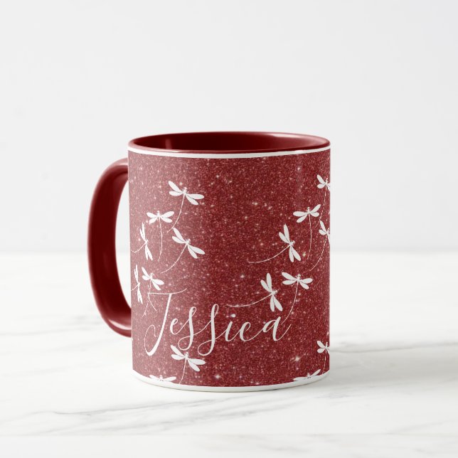 Glitter och trollsländor personlig mugg (Framsida vänster)