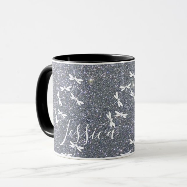 Glitter och trollsländor personlig mugg (Framsida vänster)