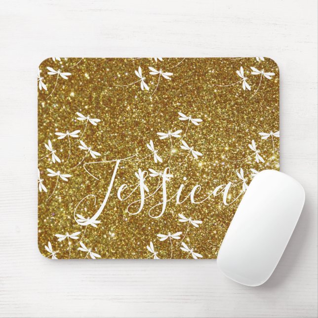 Glitter och trollsländor personlig musmatta (Med mus)