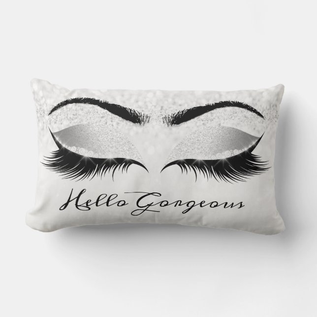 Glitter Öga Makeup Lash Silver Grått Gorgous Lumbarkudde (Framsida)