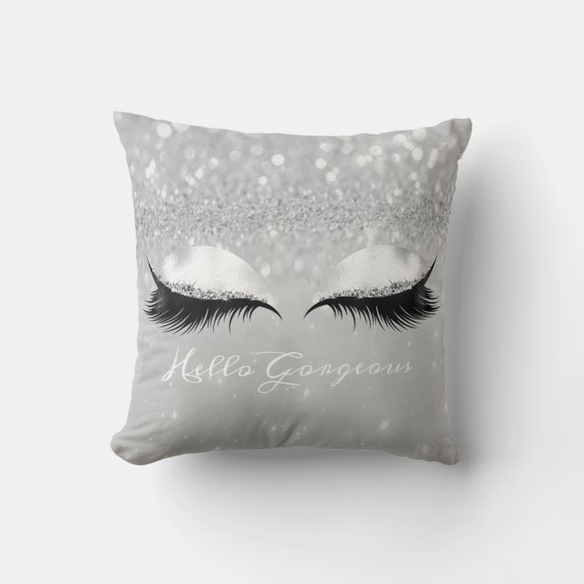 Glitter Öga Makeup Lash Silver Hej Gorgous1 Kudde (Framsida)
