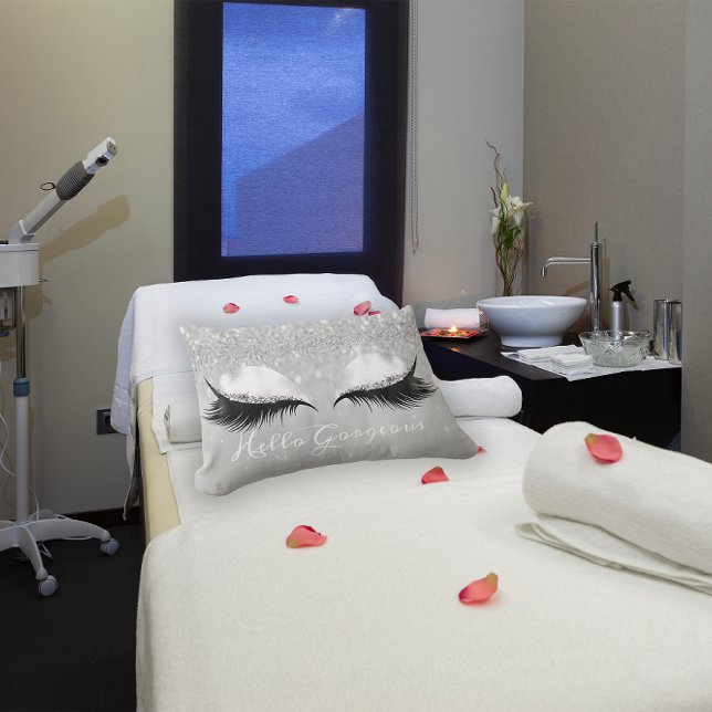 Glitter Öga Makeup Lash Silver Hej Gorgous Lumbarkudde (Glitter Eyes Makeup Lashes Silver Hello Gorgeous Lumbar Pillow)