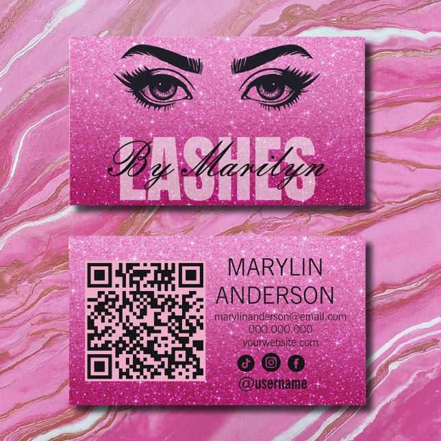 Glitter Ombre Elegant Modern Lash QR-kod Visitkort (Skapare uppladdad)