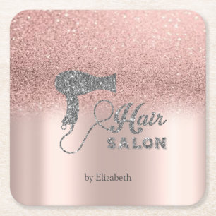 Glitter Ombre Rose Gold Hjärtan,Hårfön   Underlägg Papper Kvadrat