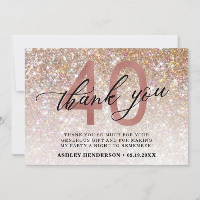 Glitter Ombre Sweet 40th Birthday Tack du Card Kort (Framsida)
