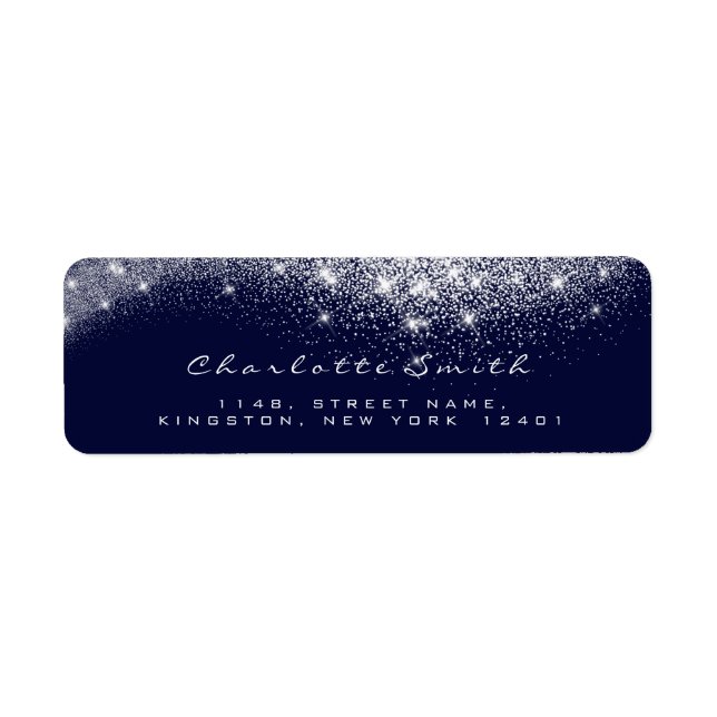Glitter OSA Blue Navy White Grått Möhippa Makeup Returadress Etikett (Framsidan)