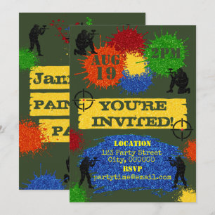 Glitter Paintball Festsinbjudan Inbjudningar