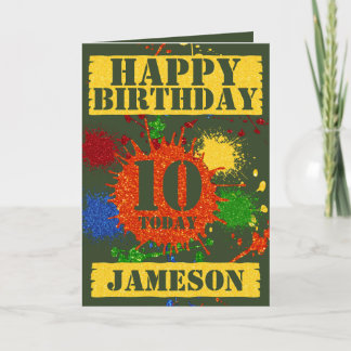 Glitter Paintball Theme Namn & Age Birthday Kort