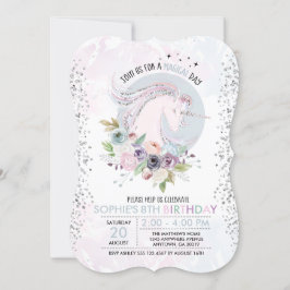 Glitter Pastel Blommigt Unicorn Birthday-inbjudan Inbjudningar