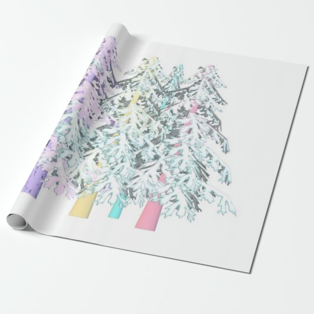 Glitter pastel färg design träd presentpapper (Utrullad)
