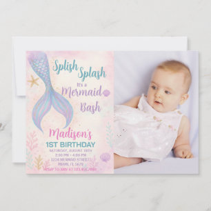 Glitter Pastel Ocean-tema med foto Inbjudningar