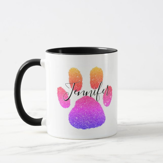 Glitter pawprint personlig kaffe mugg (Vänster)