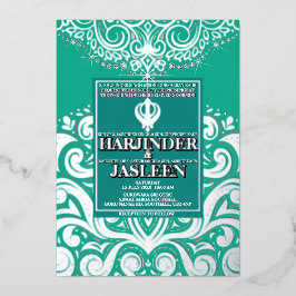 Glitter Peacock Silver Sikh Anand Karaj Bröllop