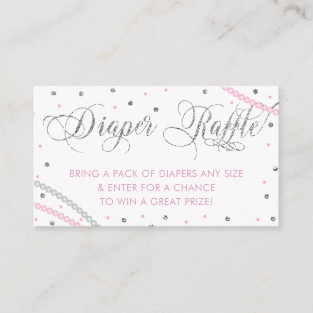 Glitter & Pearls Diaper Raffle Biljett, Rosa Grått Visitkort (Framsida)