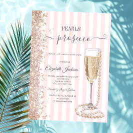 Glitter Pearls & Prosecco Rosa StripeBridal Shower Inbjudningar