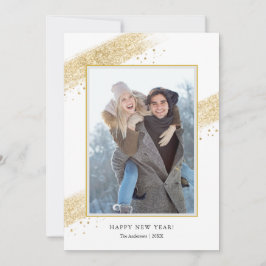 Glitter-penselstreck med Gott nytt år-foto i guld Julkort