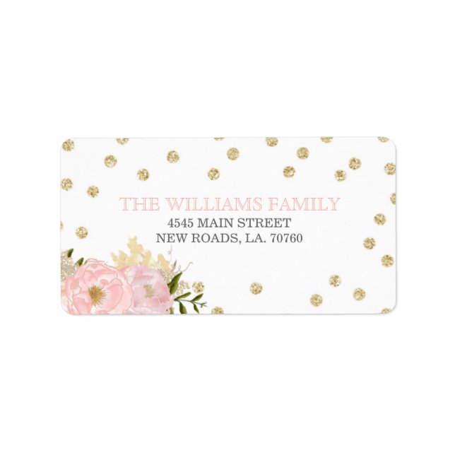Glitter Peony Bröllopsetiketters Adressetikett (Framsidan)