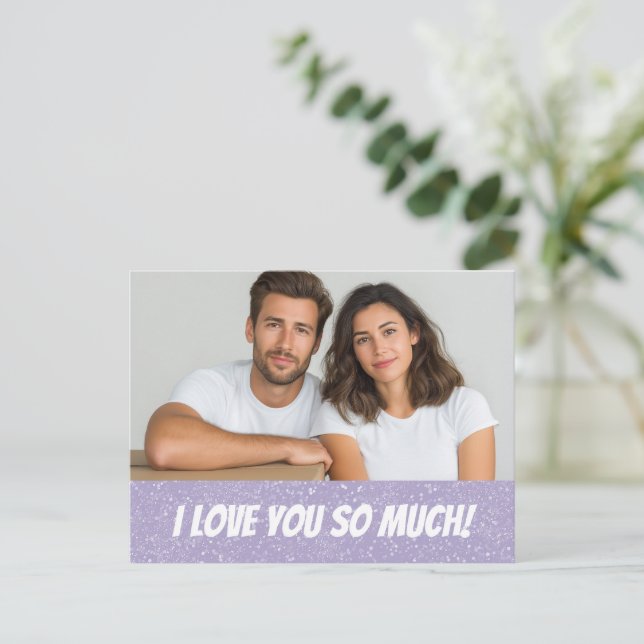 Glitter Personalized Couple Photo Valentine Card Vykort (Stående Fram)
