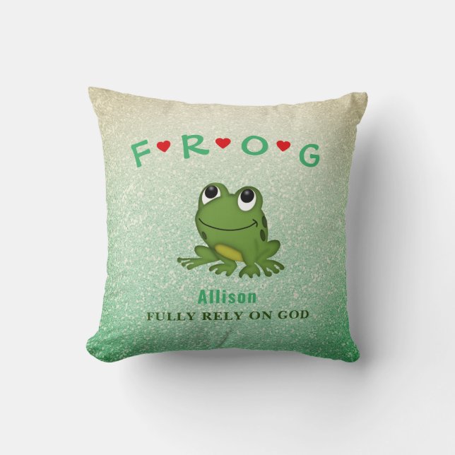 Glitter Personlig är helt beroende av Gud Frog Kudde (Framsida)