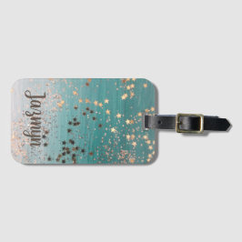 Glitter Personlig Guld Stars på Teal Bagagebricka