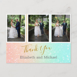 Glitter Photo Collage Elegant bröllop Tack Vykort