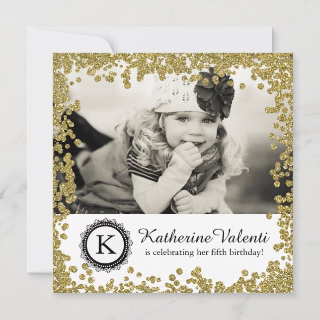 Glitter Photo Födelsedagsfest inbjudan (Framsida)