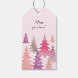 Glitter Pink Christmas Tree Pattern Presentetikett