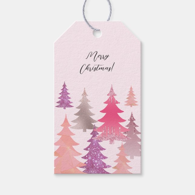 Glitter Pink Christmas Tree Pattern Presentetikett (Framsidan)