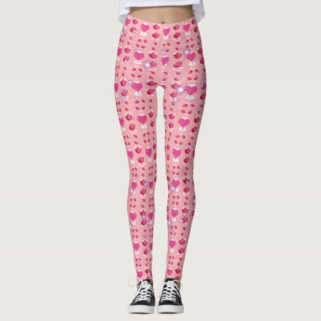 glitter pink heart vibrant romantic leggings (Framsida)