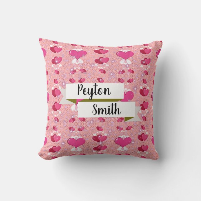 glitter pink hearts luxe romantic sweet pattern kudde (Framsida)