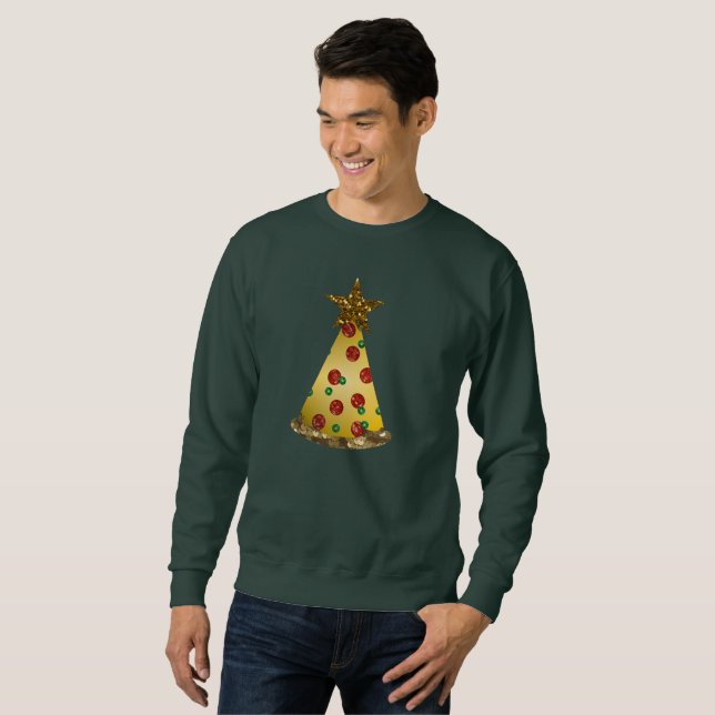 glitter pizza julgran manar gosskjorta sweatshirt (Hel framsida)