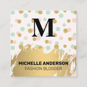 Glitter Polka Dot Guld Brushed Monogram Fyrkantigt Visitkort