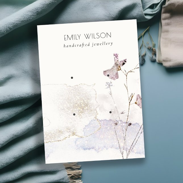 Glitter Pressed Flowers Earrings 2 Stud Visning Visitkort (Skapare uppladdad)
