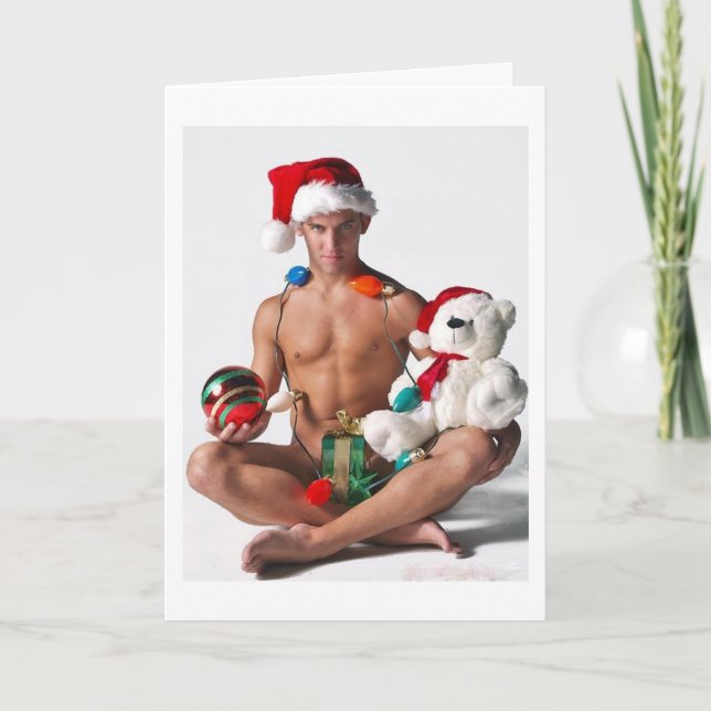 Glitter Pride Gay Jul Hunk Semesterkort Helgkort (Framsida)