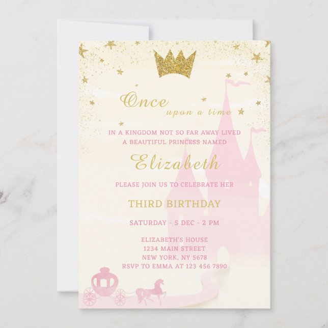 Glitter Princess Birthday-inbjudan Inbjudningar (Framsida)
