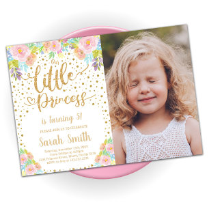 Glitter Princess Birthday-inbjudningar med foto Inbjudningar