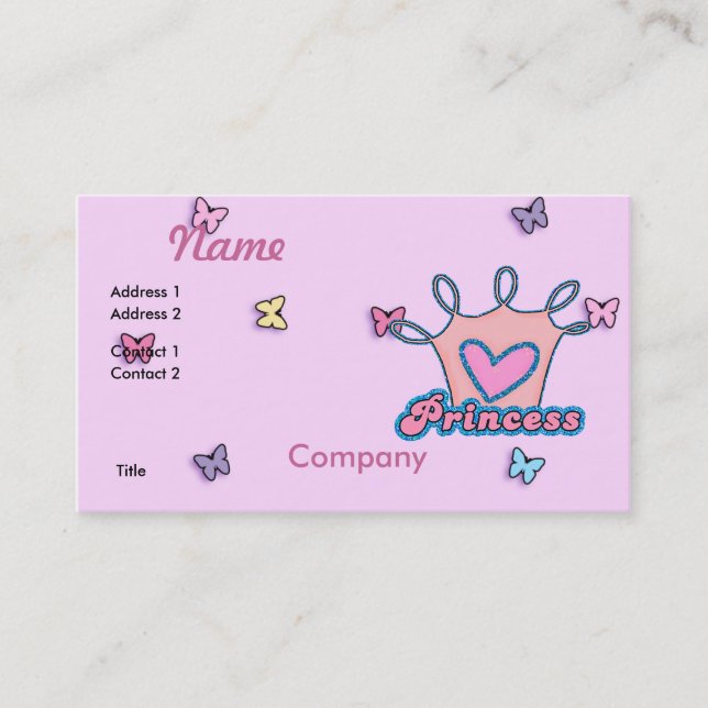 Glitter Prinsessa Design Visitkort (Framsida)