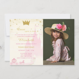 Glitter prinsessans födelsedag med foto inbjudningar