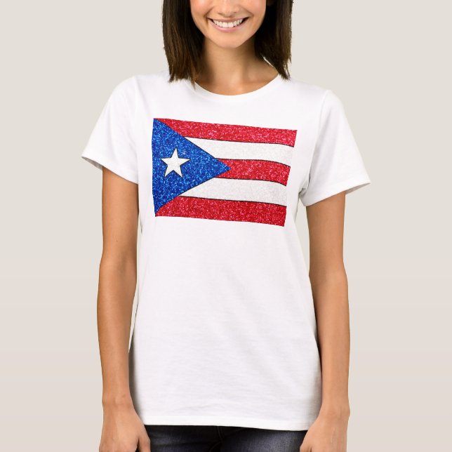 Glitter Puerto Rico flagga dam-ströskel Tee (Framsida)