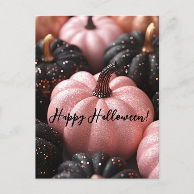 Glitter Pumpkins Halloween-hälsningskort Vykort (Framsida)