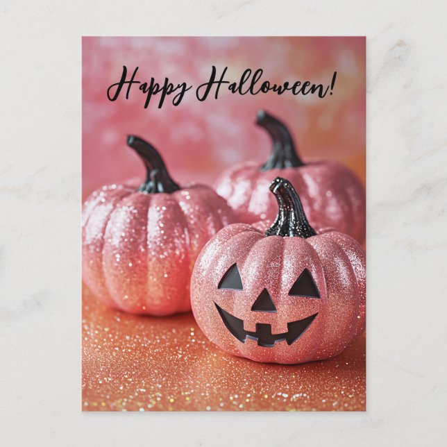 Glitter Pumpkins Halloween-hälsningskort Vykort (Framsida)